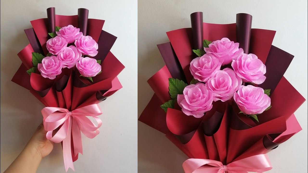 DIY Satin Ribbon Rose - Flower bouquet, how to flower wrapping &  arrangement
